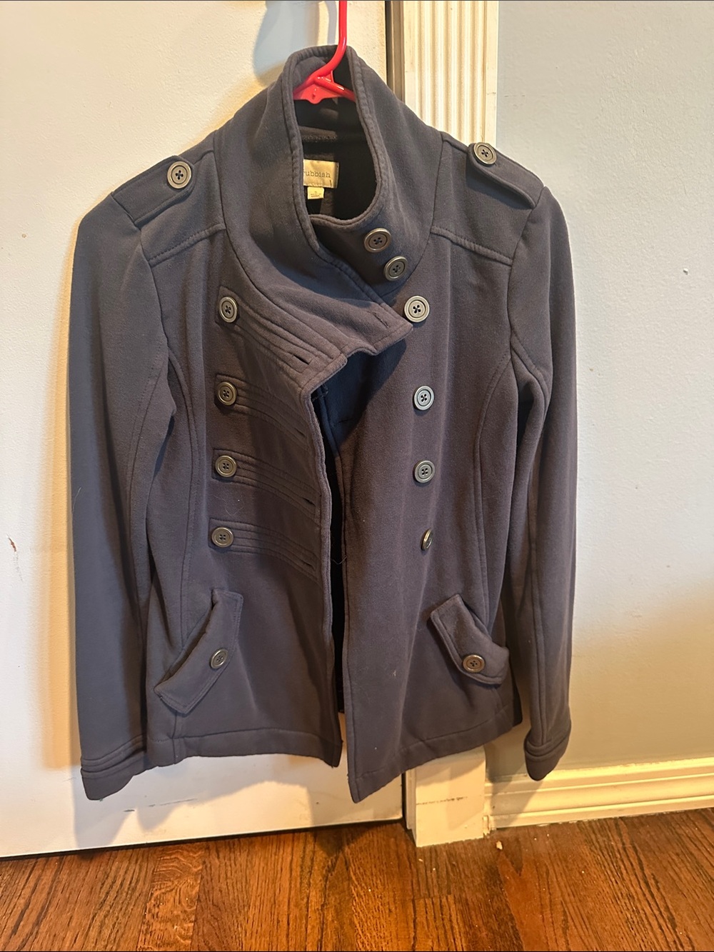 Rubbish Women's Double-Breasted Pea Coat in Navy